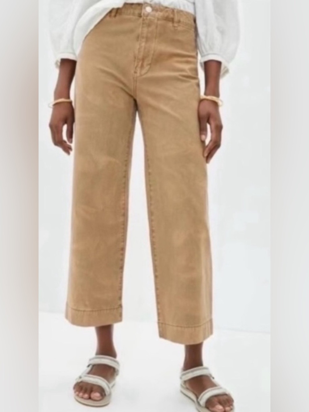 Pilcro Anthropologie James pants tan brown acid wash wide leg cropped